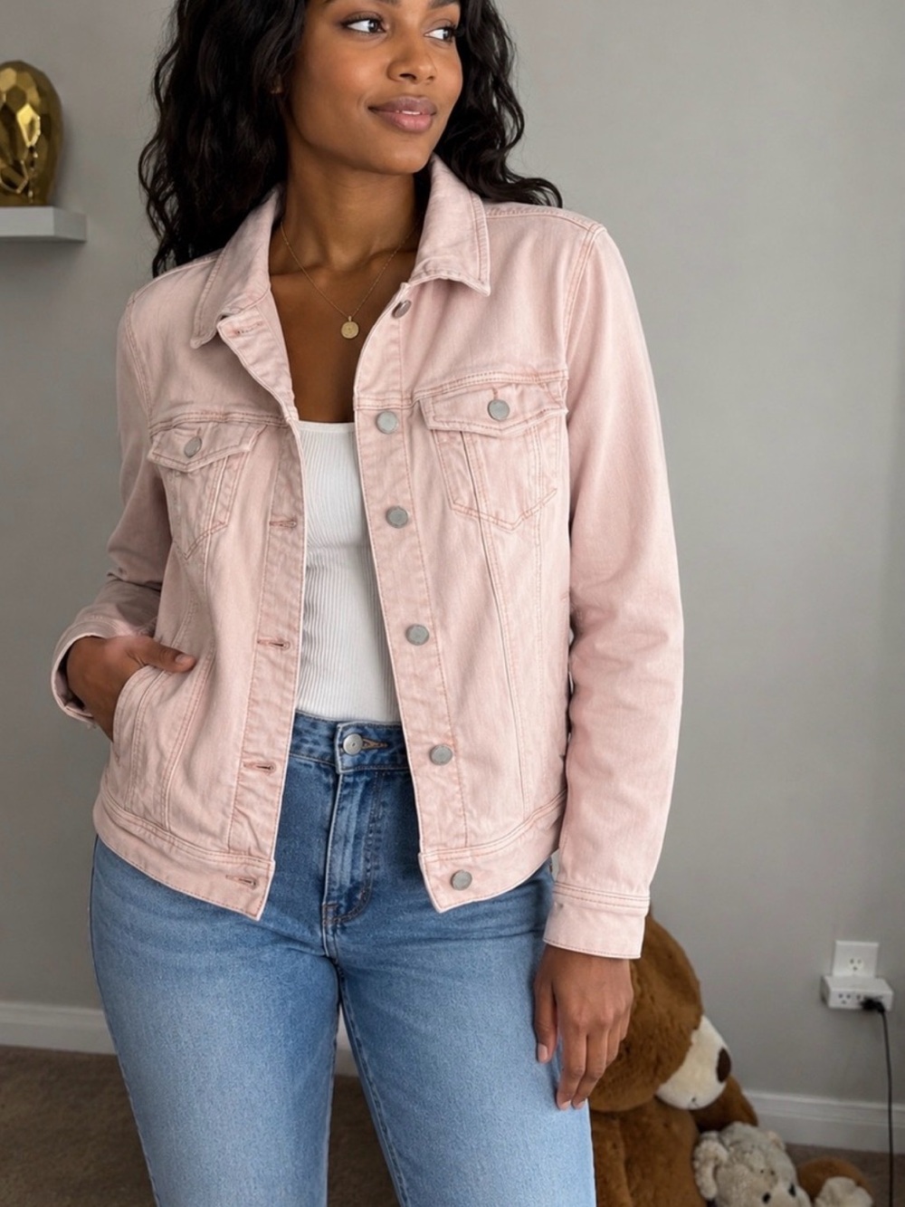 Liverpool Los Angeles Pink Denim Trucker Jacket L Stretch Lyocell - Picture 3 of 5